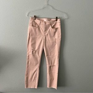 LC Lauren Conrad Pink Blush Distressed Cropped Skinny Capris Raw Hem Sz 6